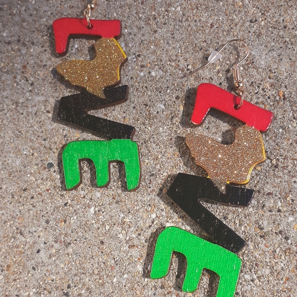Hand Crafted Jewelry - Afrocentric Wooden Love Theme Earrings